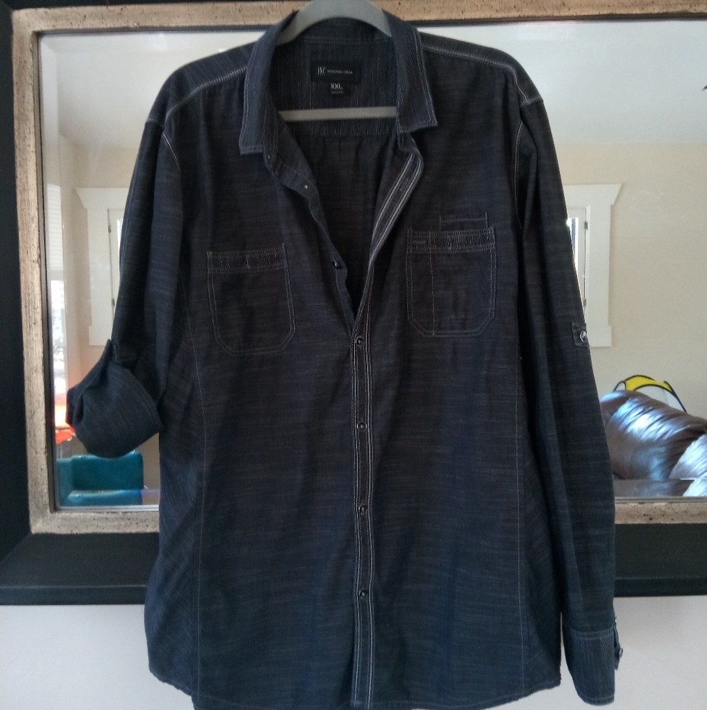 INC Solid Grey Charcoal Men Size Button up